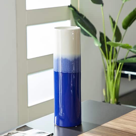 17" Blue Stoneware Modern Vase